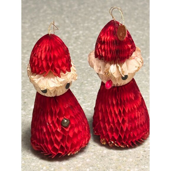 Vtg Honeycomb Santa Snowman 4 Ornaments Flame Proof Festive Holiday Decorations - Picture 8 of 13
